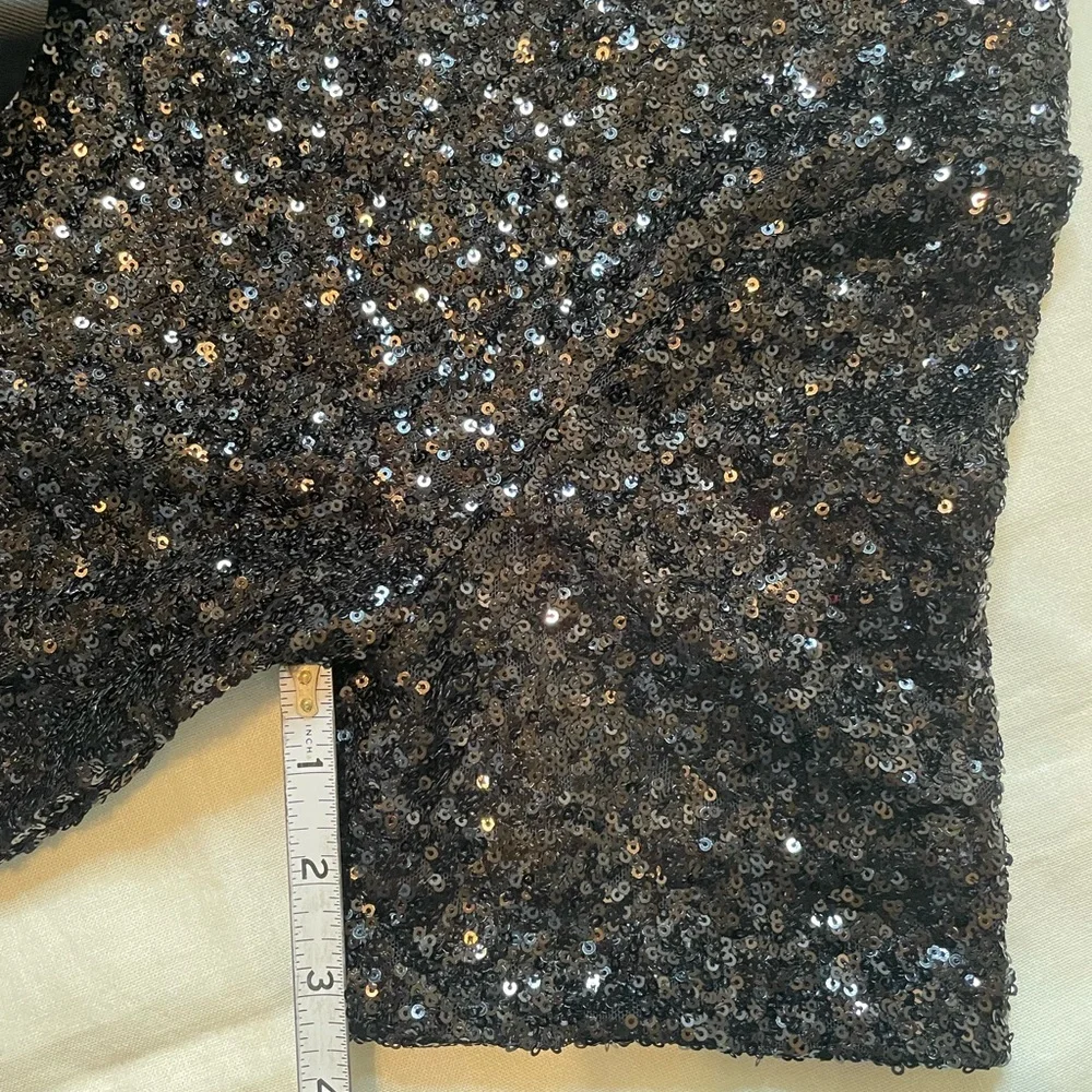 Rachel Zoe black sequins tie front crop top size M glitter Fairy